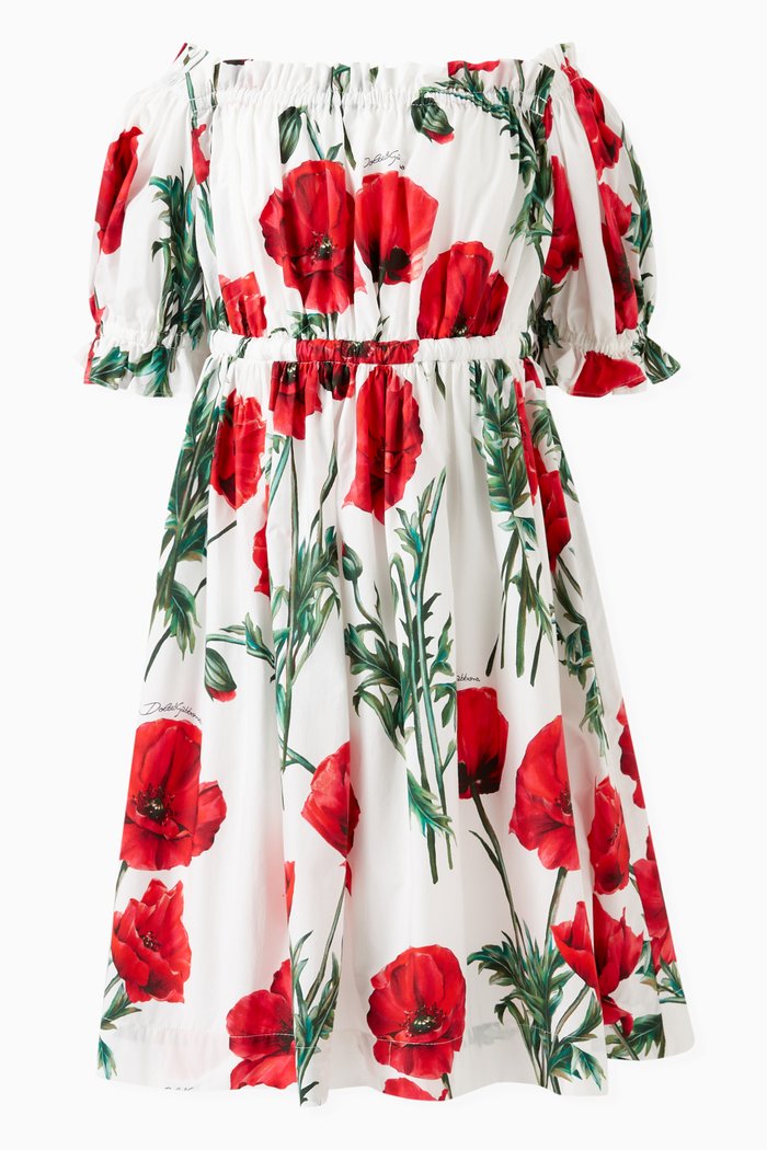 

Poppy Print Dress in Cotton, Red