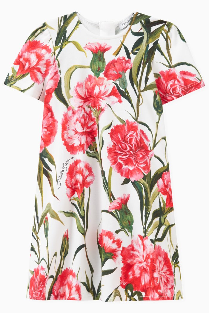 

Carnation Print Dress in Cotton Interlock, Pink