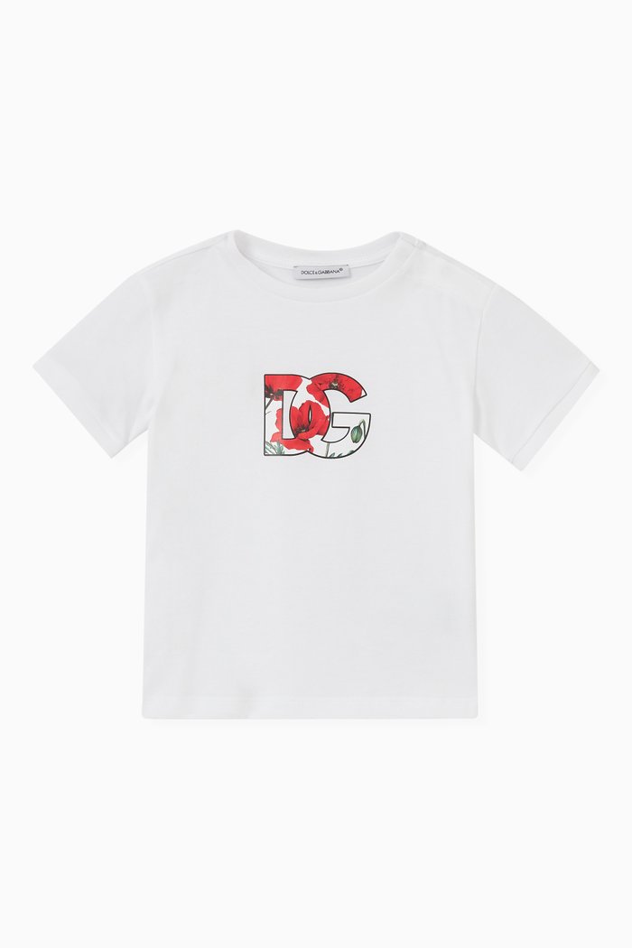 Poppy Logo Print T-shirt in Cotton Jersey, White