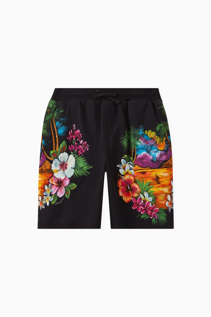 Hawaiian Print Shorts in Cotton Pique, Multicolour