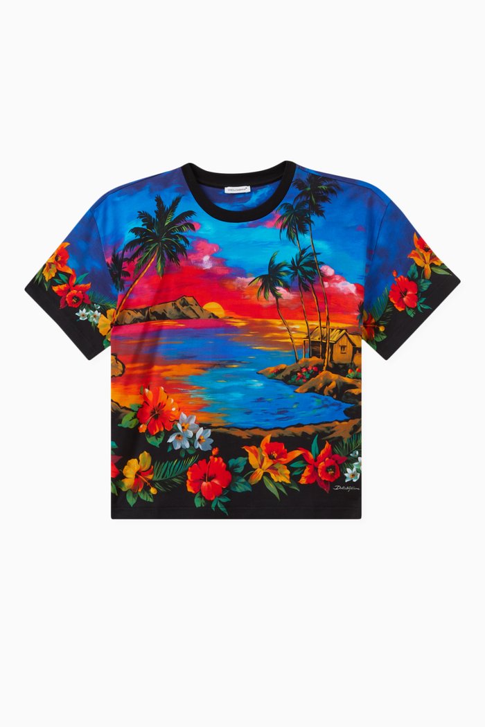 

Hawaiian Print T-shirt in Cotton, Multicolour