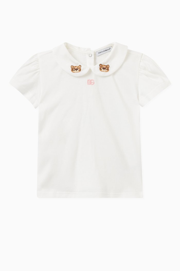 

Embroidered Collared T-shirt in Jersey, White