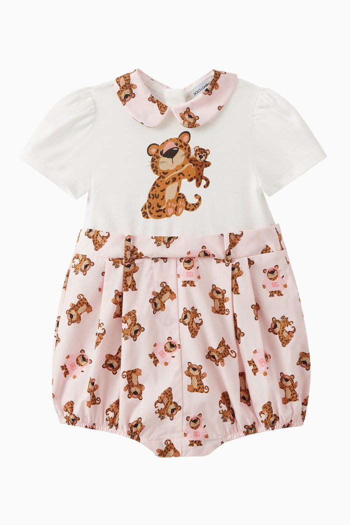 

Leopard Print Romper in Cotton, Pink