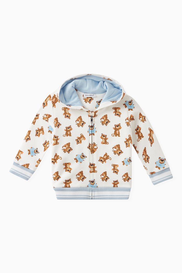 

Leopard Print Hoodie in Cotton, White