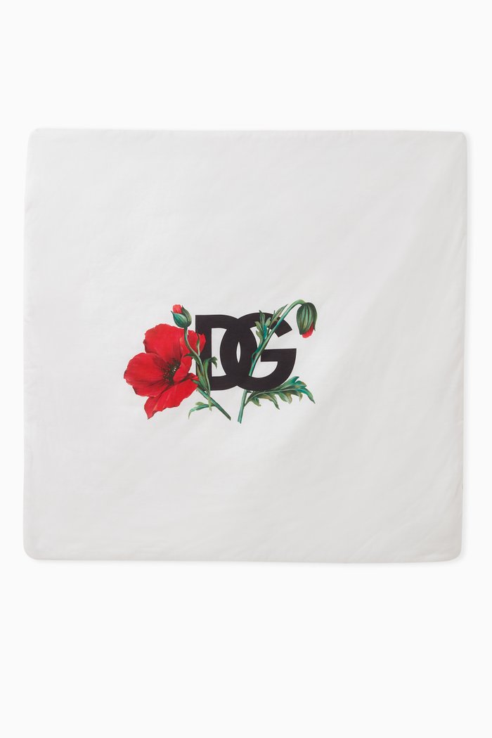 

Happy Garden Poppy Print Blanket in Cotton, White