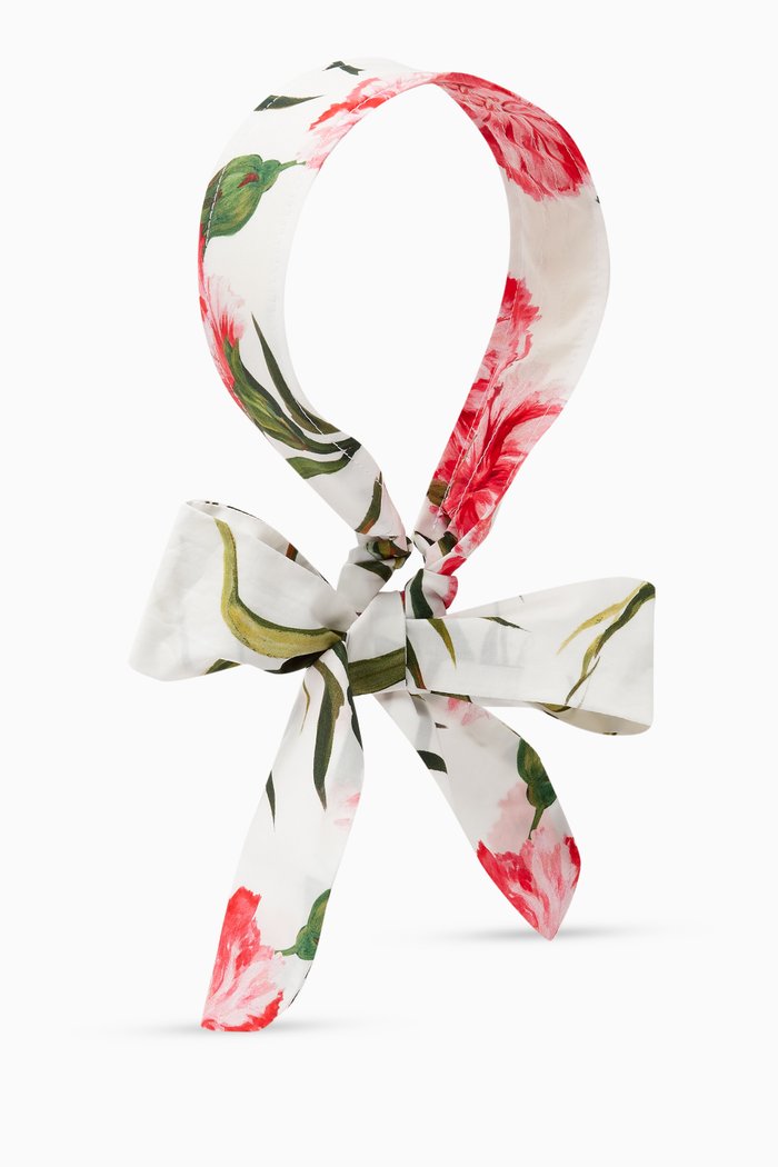 

Carnation-print Headband in Poplin, White