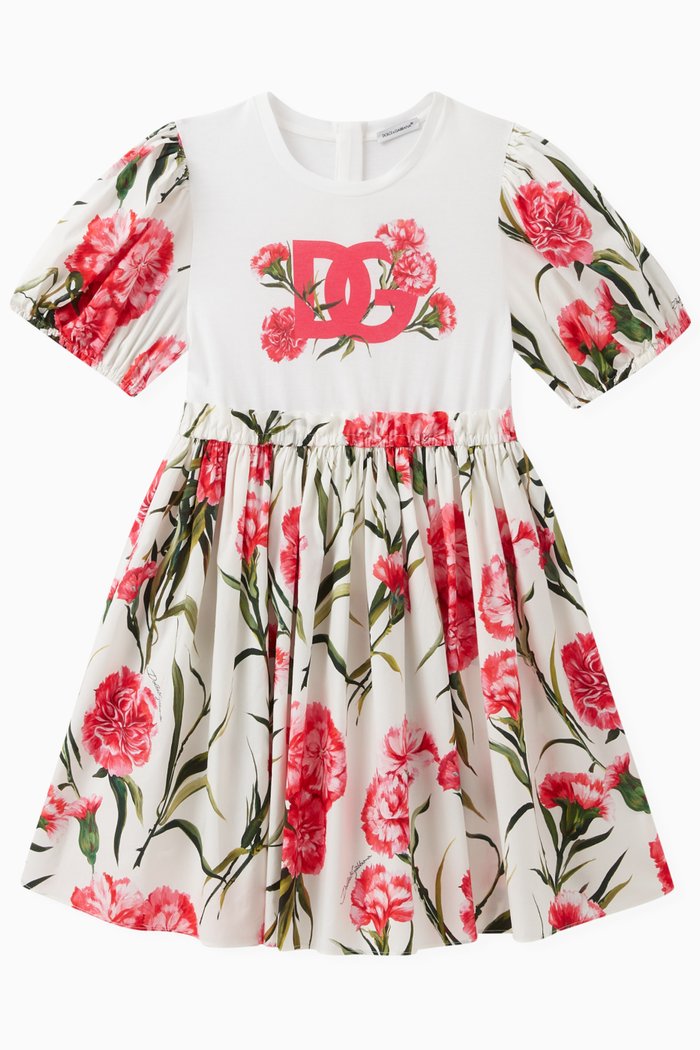 

Carnation-print Dress in Cotton, White
