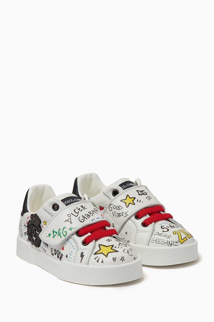 

Sport Print Sneakers in Leather, White