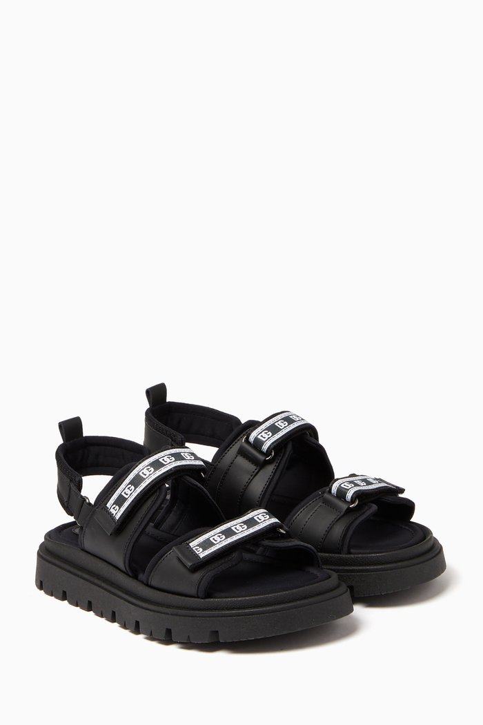 DG Logo Tape Essential Sandals in Leather, Black