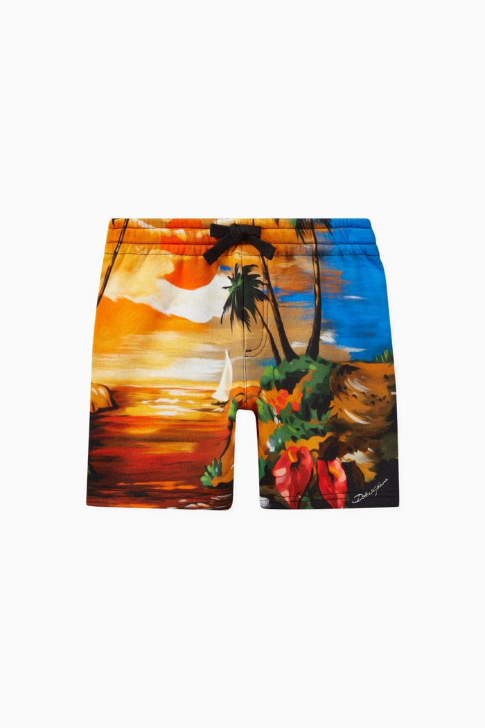 

Hawaiian Print Jersey Shorts in Cotton, Multicolour