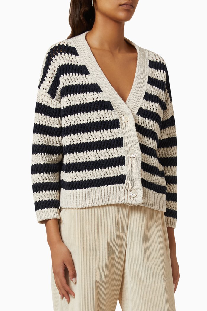 

Zona Stripe Cardigan in Cotton-knit, Blue