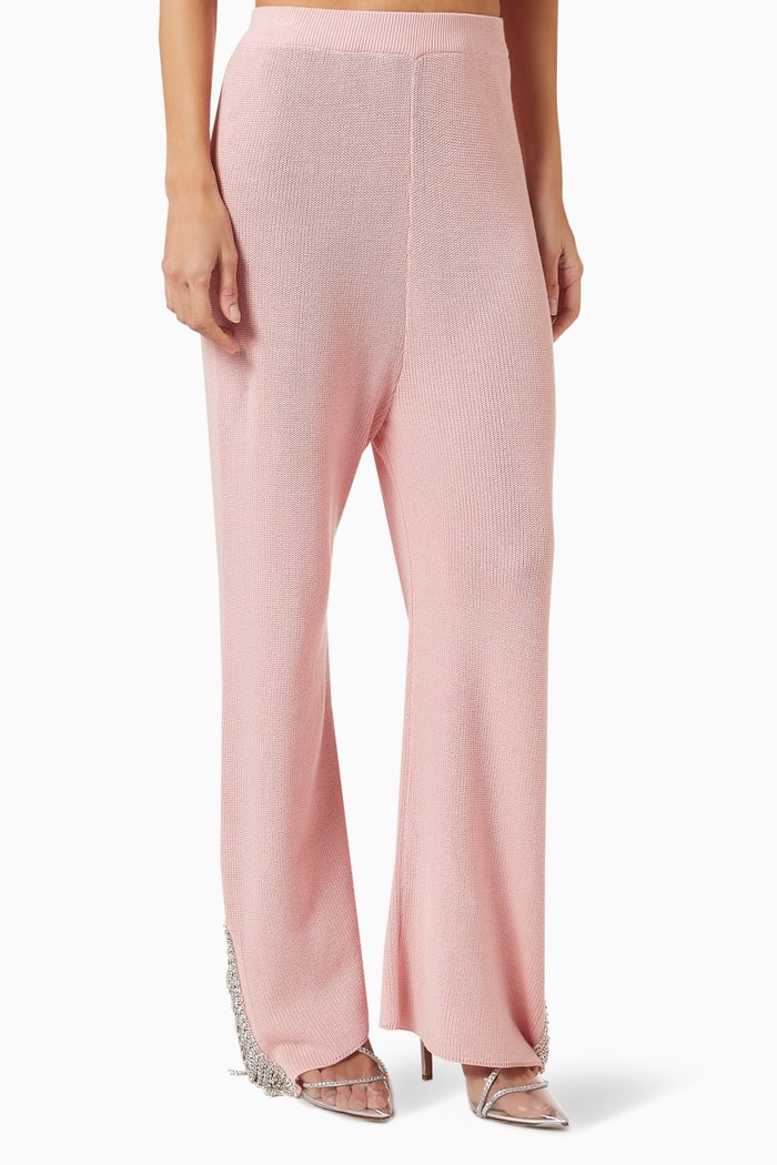 

Crystal-embellished Flared Pants in Cotton-knit, Pink