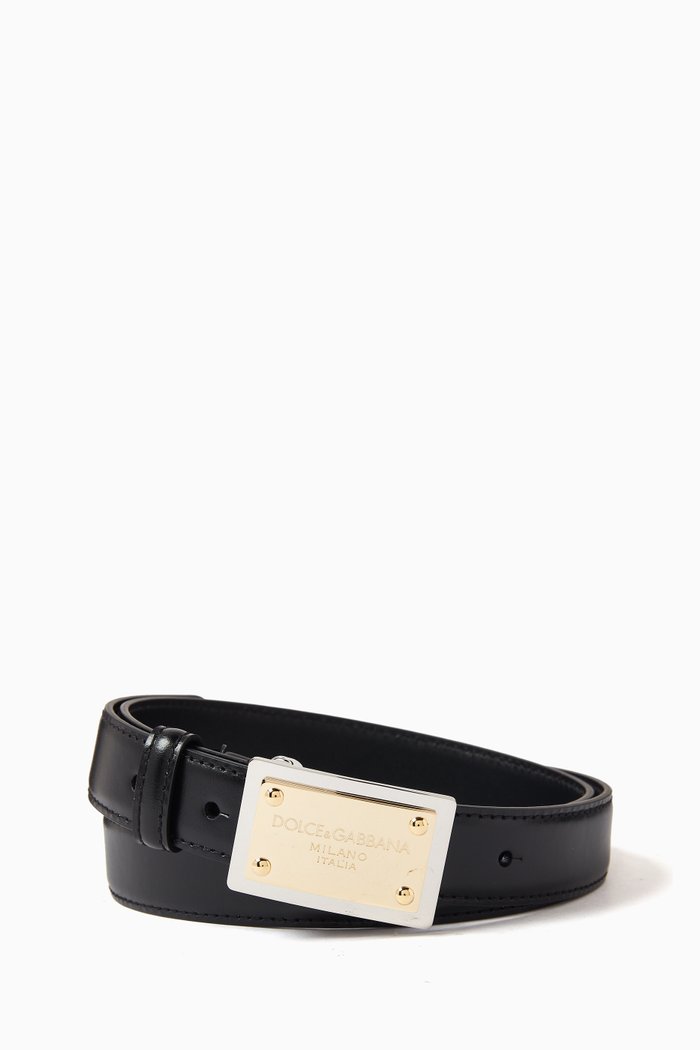 

Logo Plaque Belt in Leather, Black