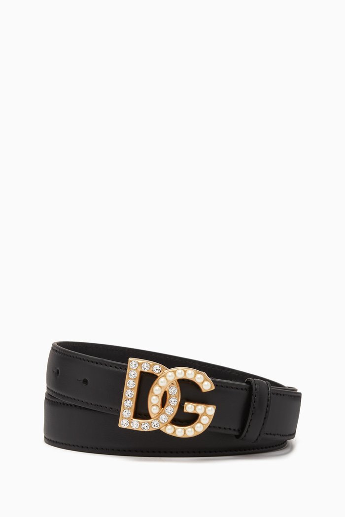DG Crystal Belt in Leather, 25mm, Black