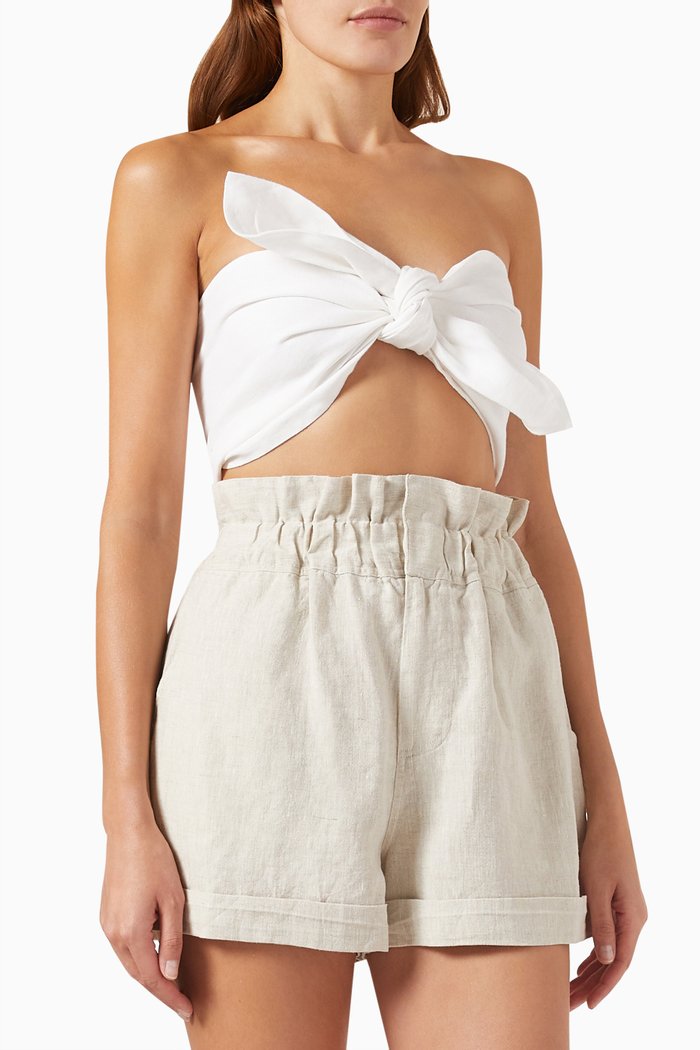 

Mickey Bandeau Crop Top in Linen, White