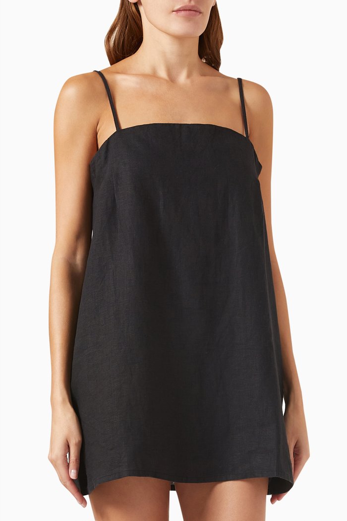 

Maggie Mini Dress in Linen, Black