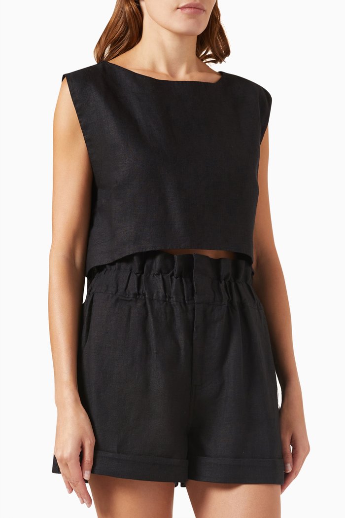 

Martina Crop Top in Linen, Black