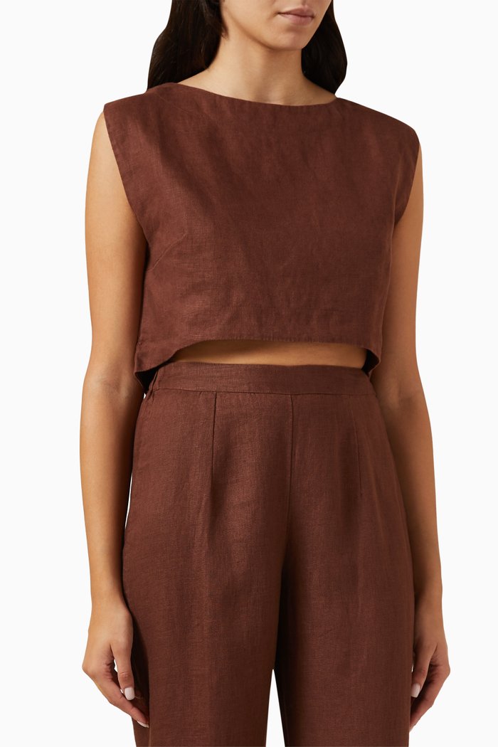 

Martina Crop Top in Linen, Brown