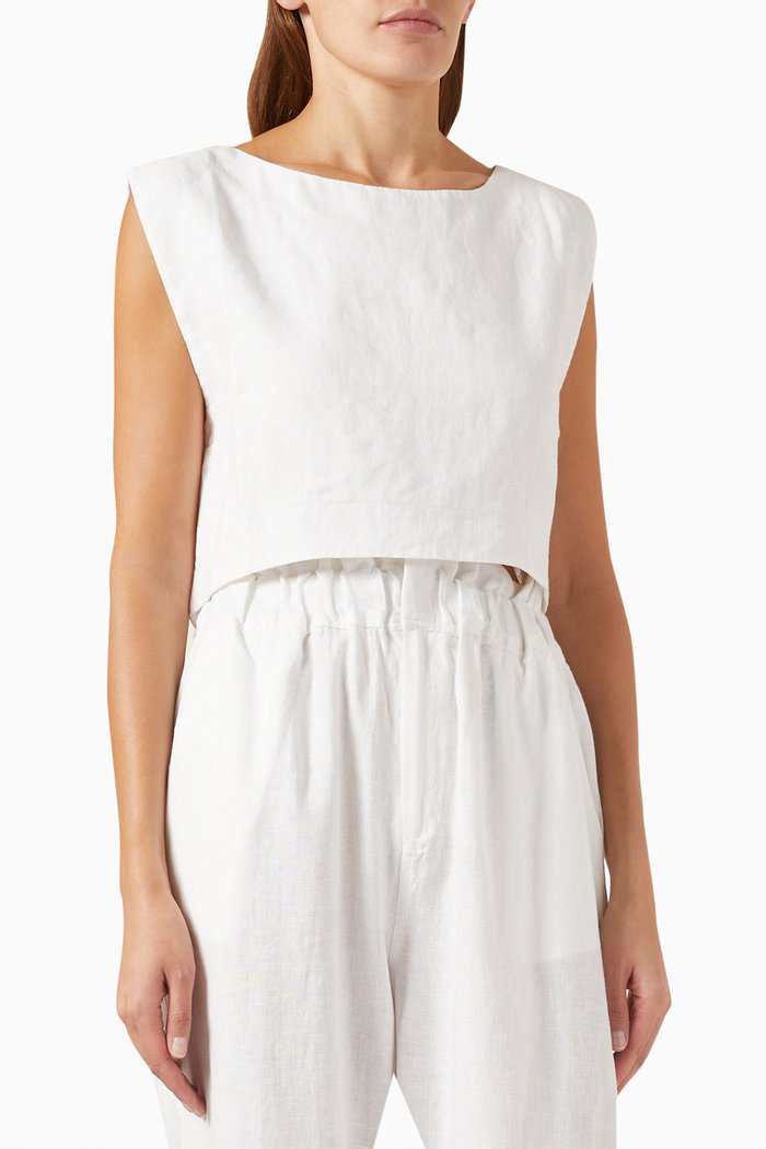 

Martina Crop Top in Linen, White