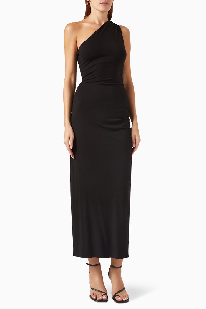 

Elena One-shoulder Midi Dress in Viscose-jersey, Black
