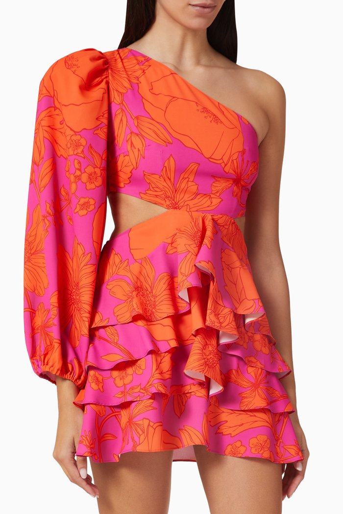 

Dakota One-shoulder Mini Dress in Viscose, Orange
