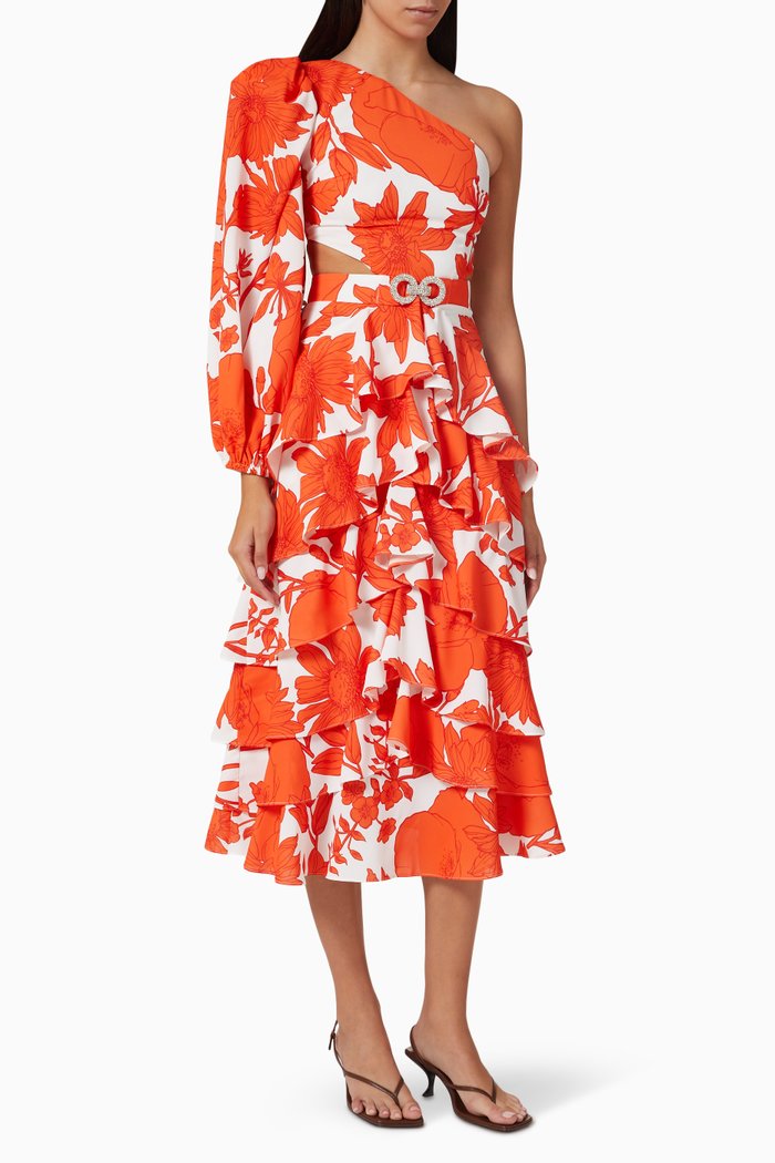 

Primrose One-shoulder Midi Dress in Viscose, Orange