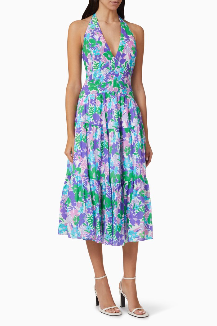 

Valentina Halter-neck Midi Dress in Silk, Multicolour