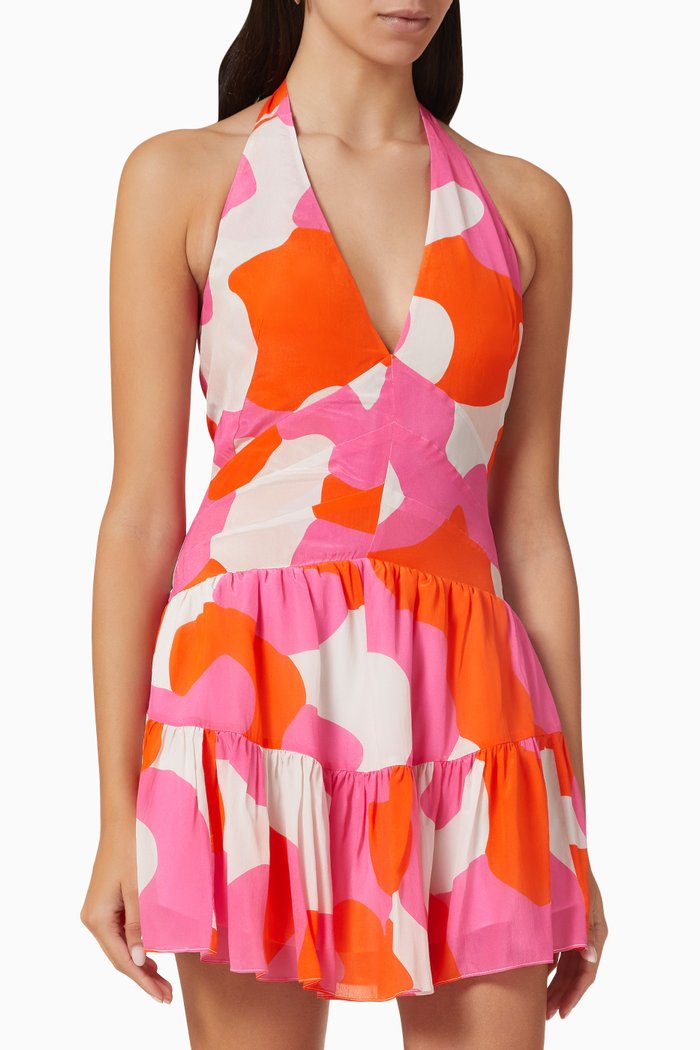 

Valentina Halter-neck Mini Dress in Silk, Pink