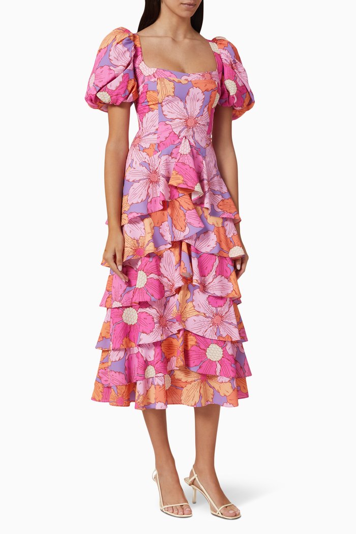 

Nara Ruffled Midi Dress in Viscose, Multicolour