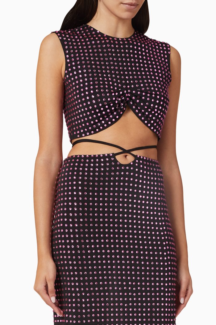 

Kira Embellished Crop Top in Viscose, Black