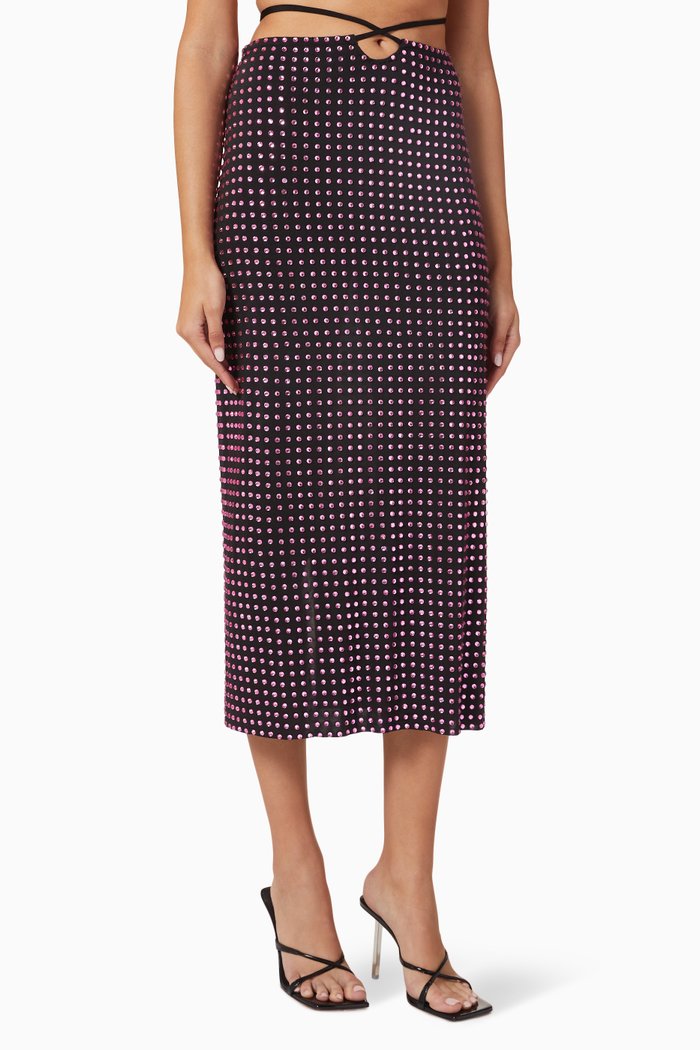 

Kira Embellished Midi Skirt in Viscose, Black