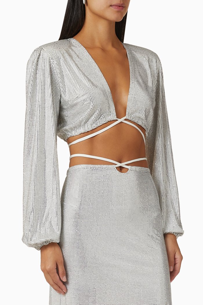 

Kira Crystal Long-sleeved Top in Viscose, Silver