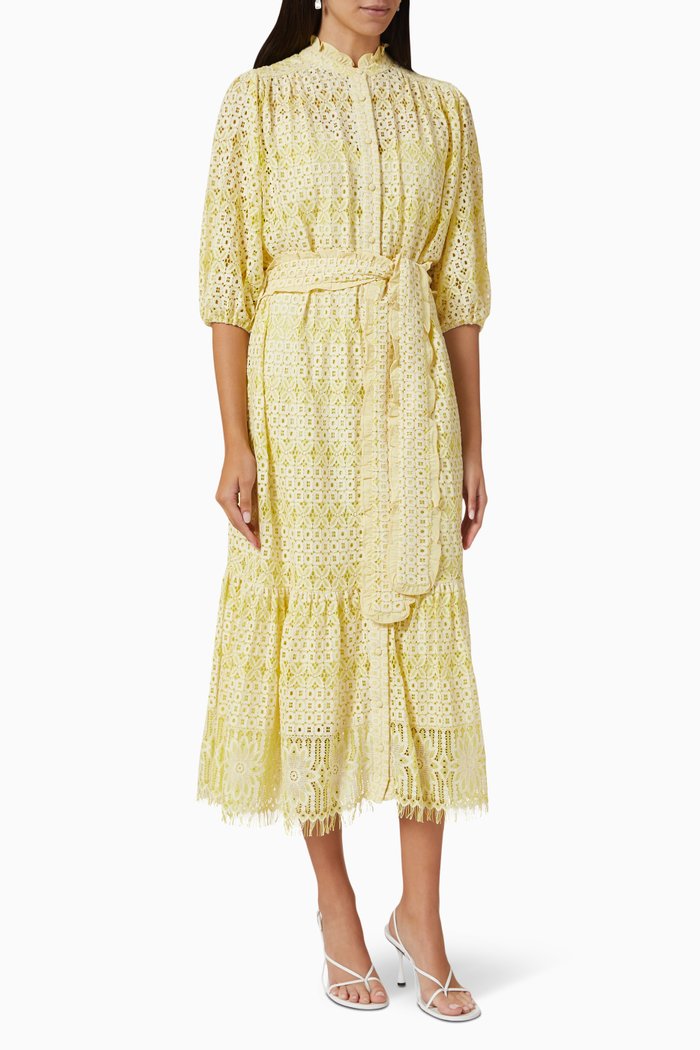 

Jasmine Midi Dress in Cotton Lace, Yellow