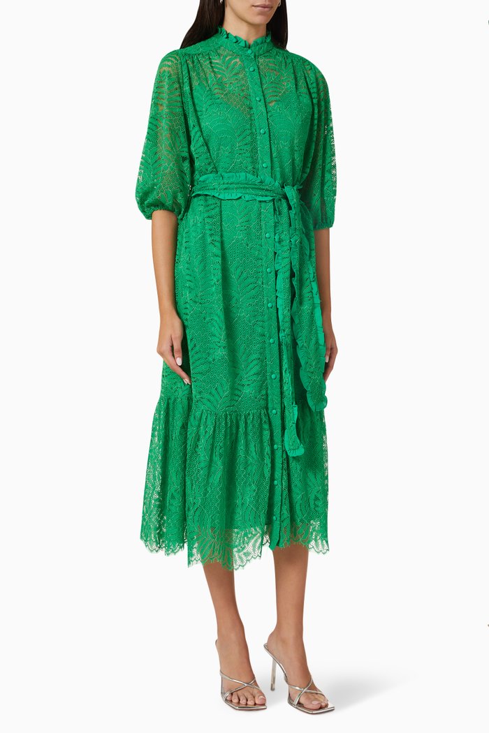 

Jasmine Midi Dress in Cotton Lace, Green