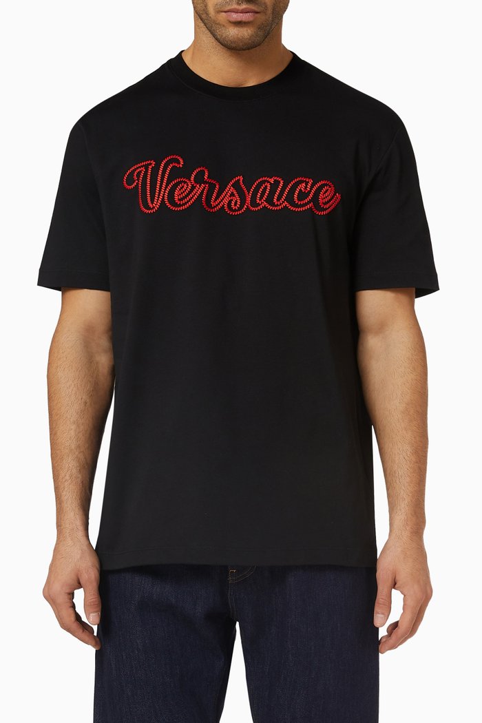 

Varsity Logo T-shirt in Cotton Jersey, Black