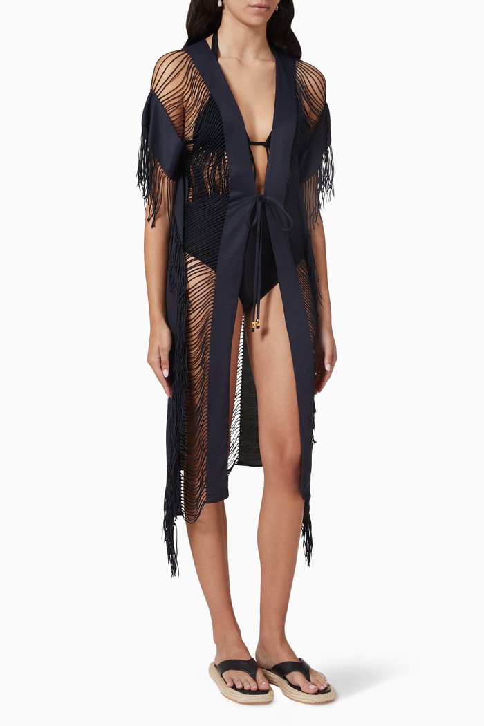 

Monique Tie Kimono in Stretch Nylon, Black