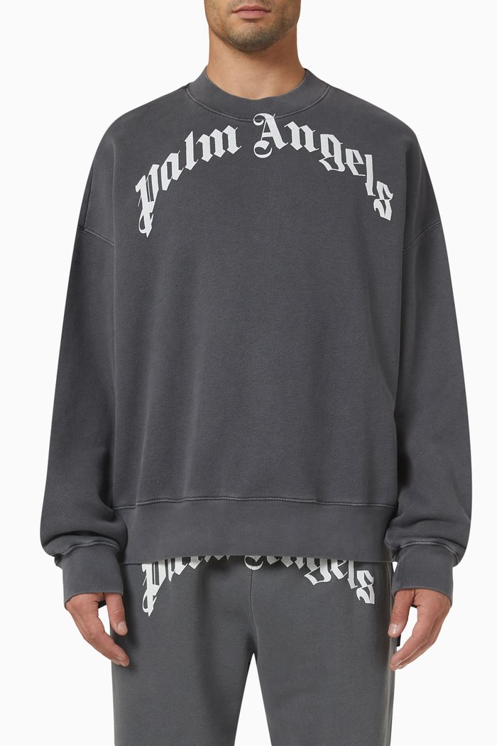 

Curved Logo Sweatshirt in Cotton Fleece, Black