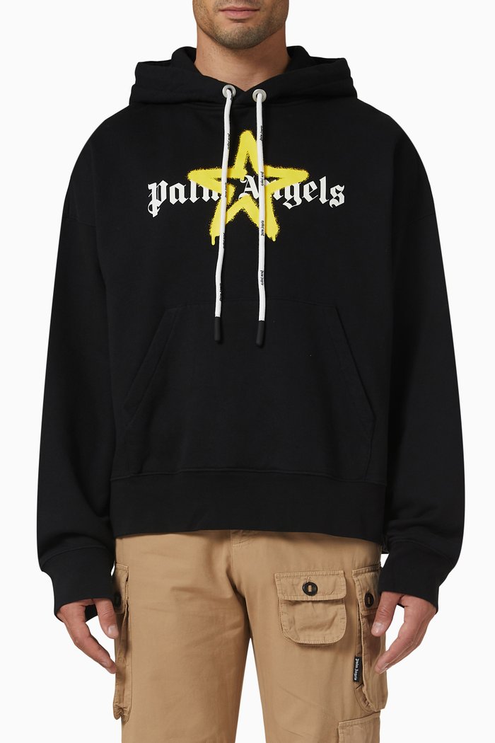 

Logo Sprayed Star Hoodie in Cotton Jersey, Black