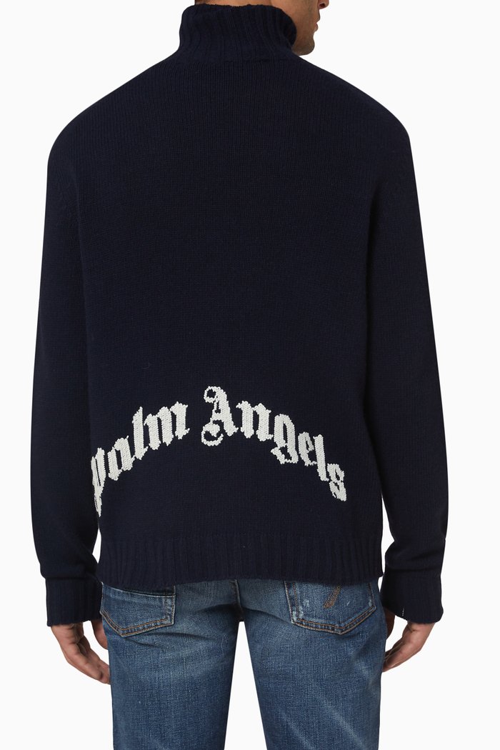 

Curved Logo Turtleneck Sweater in Wool Blend, Blue