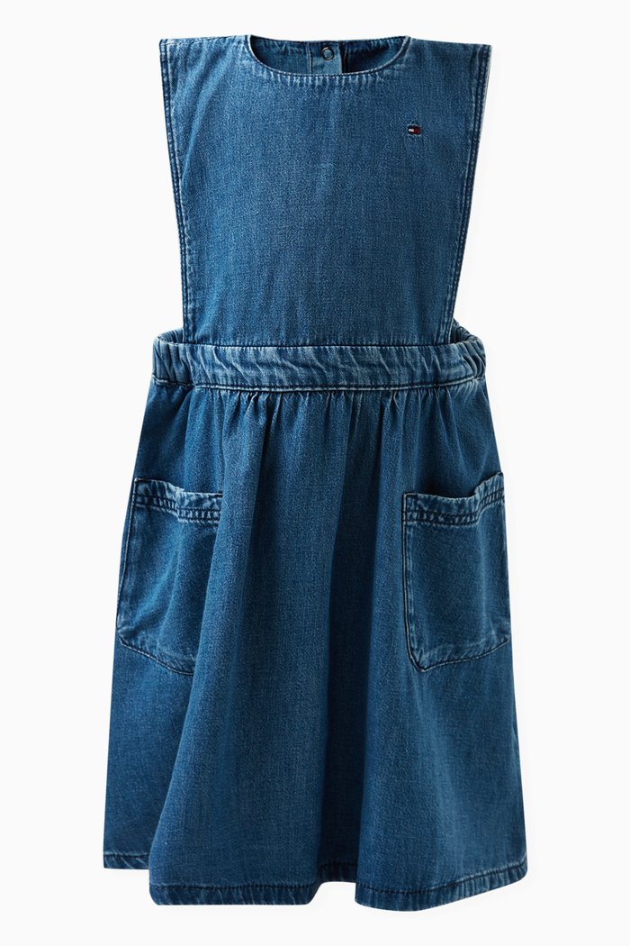 

Logo-embroidered Pinafore Denim Dress in Cotton, Blue
