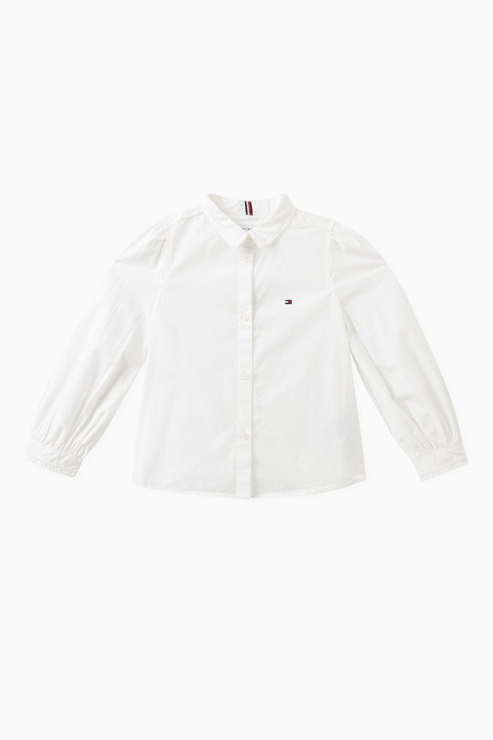 Logo Puff-sleeve Polo in Organic Cotton, White