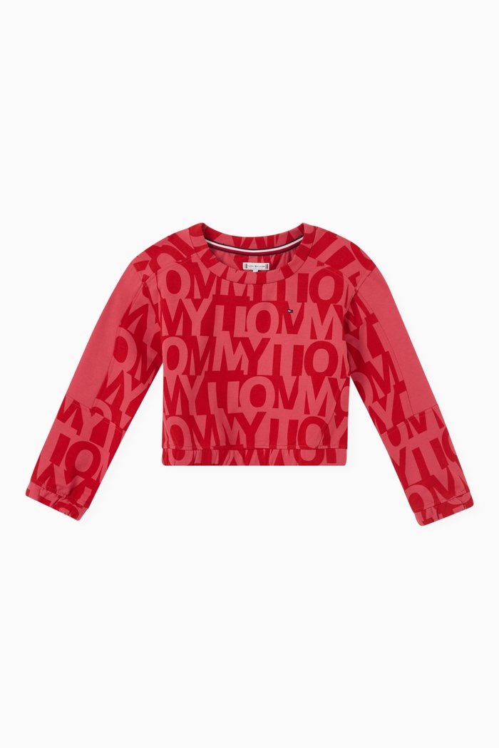 

Logo Print Cropped Sweatshirt in Cotton, Red