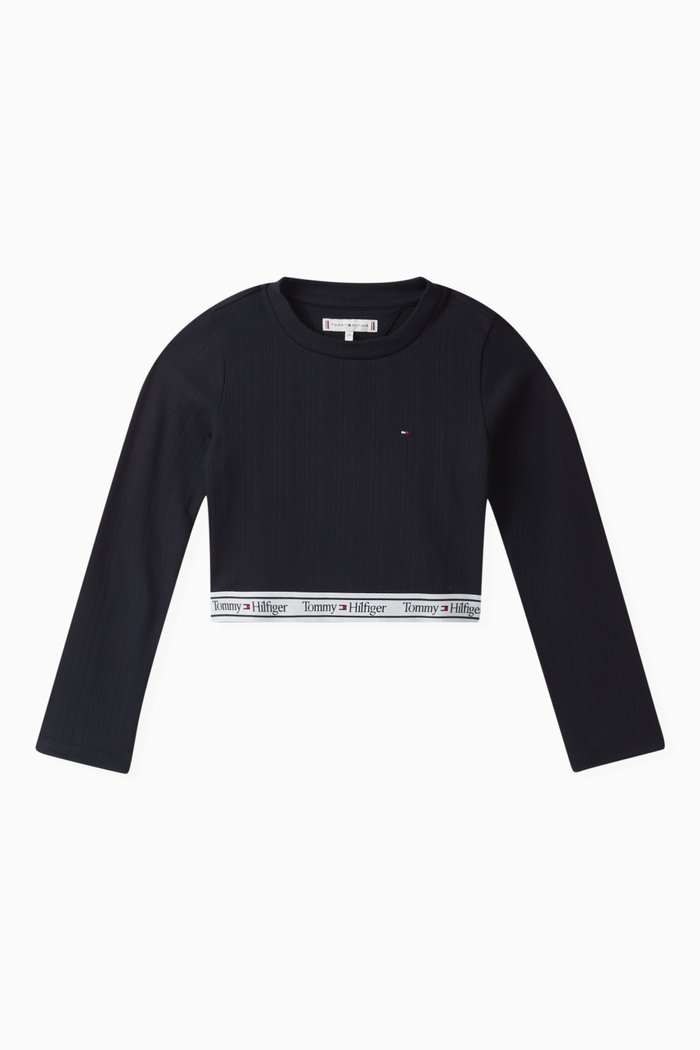 

Tape Rib Crop Top in Cotton Blend, Blue