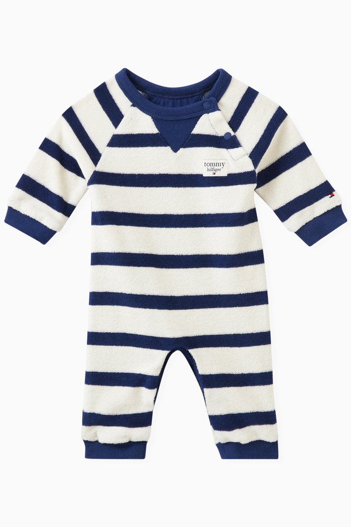 

Striped Logo Romper in Cotton, Blue