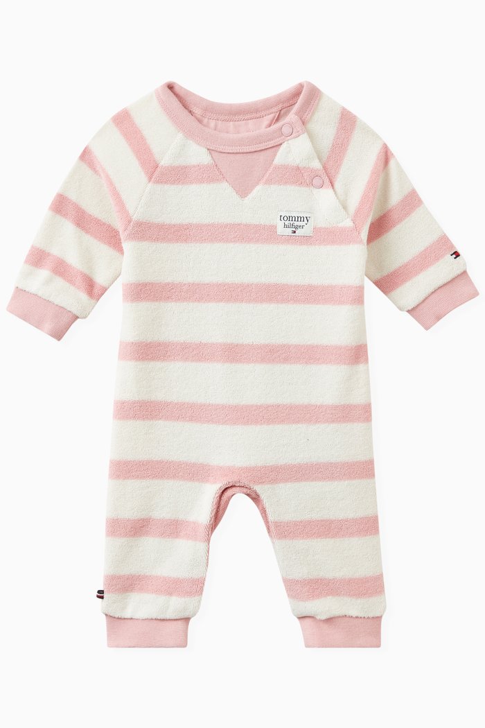

Striped Logo Romper in Cotton, Pink