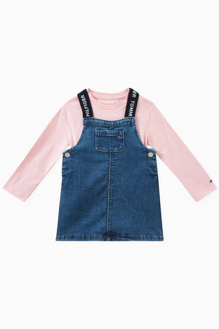 

Logo-print Dungaree Set in Denim & Cotton-jersey, Pink