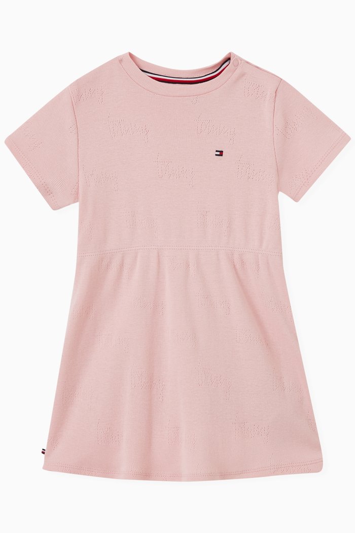

Logo Pointelle Dress in Cotton, Pink