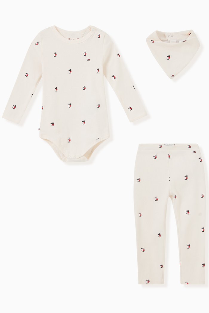 

Logo Bodysuit, Bib & Sweatpants Set in Cotton, White