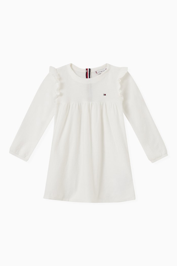 

Ruffled Logo Dress in Cotton, Neutral