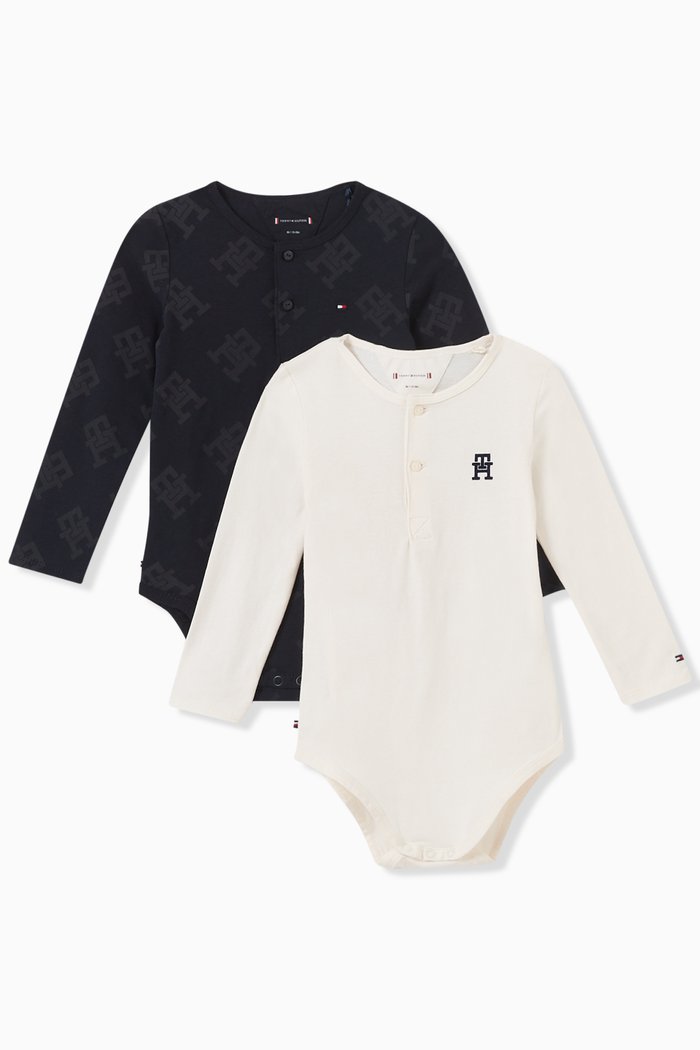 Logo Bodysuit in Cotton, Set of 2, Multicolour
